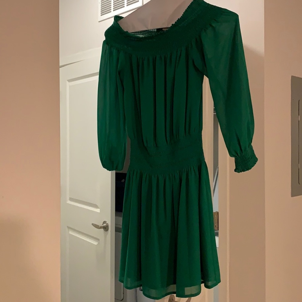 Green off the shoulder dress